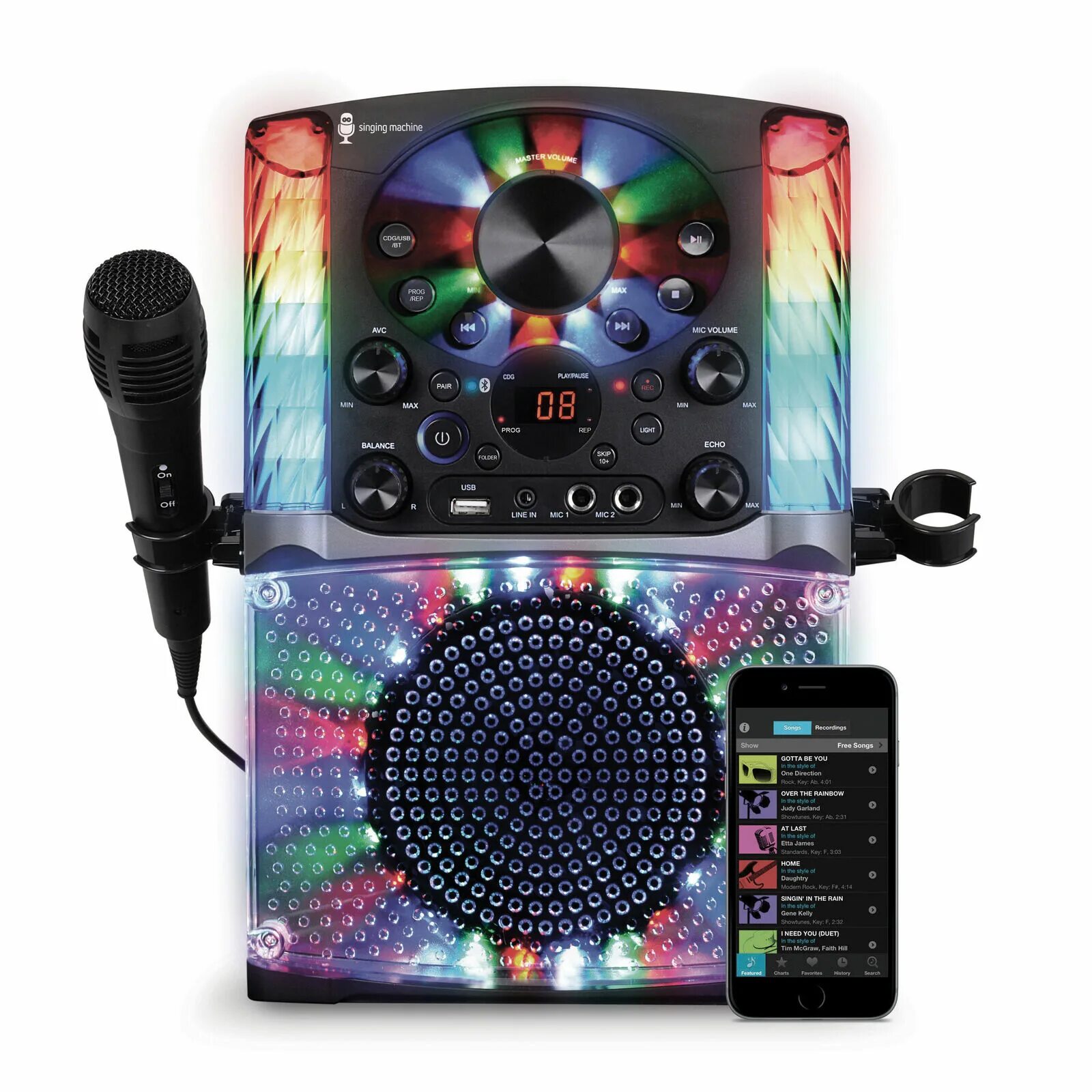 Колонки для караоке для дома. Караоке singing Machine. Караоке система singing Machine с led Disco подсветкой, цвет белый, Bluetooth, CD+G. Колонка с микрофоном. Колонка с микрофоном для караоке.