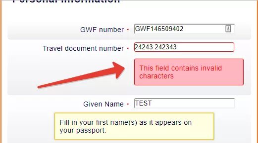 Contains invalid characters. Travel document number. Passport Travel document number. Passport number document number. Passport book number.