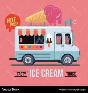 Vector illustration of ice cream truck in flat style. 