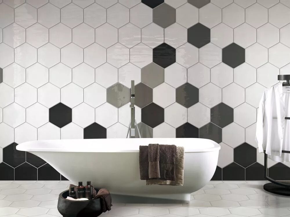 Bathrooms - Renovator Auctions Hexagon tile bathroom, Modern bathroom design, Tr