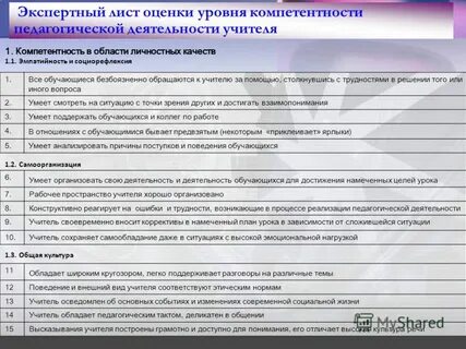 Лист экспертной оценки