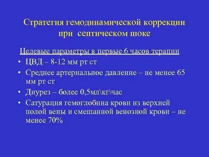 Показатели гемодинамики при шоке