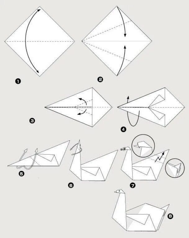 Как собирать оригами. Оригами лебедь схема. Как сделать из бумаги лебедя схема. Оригами из бумаги птица лебедь. Лебедь из оригами схема из бумаги.