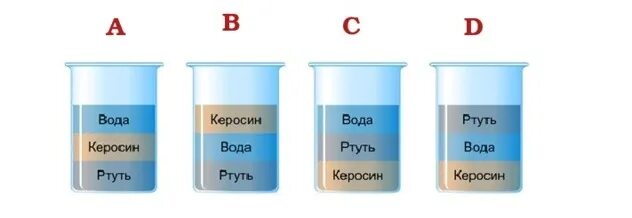 1 кг глицерина и 2 кг воды. Три несмешивающиеся жидкости. Жидкости вода керосин ртуть. Плотность разных жидкостей. Плотность керосина и ртути.