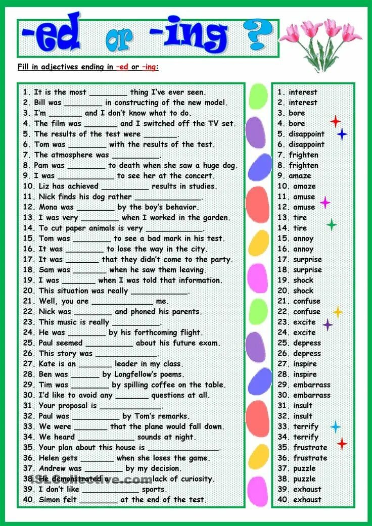 Прилагательные в английском с ing и ed Worksheet. Прилагательные ed ing Worksheets. Прилагательные ing ed в английском языке упражнения. Participle II В английском языке Worksheets. This exercise is interesting
