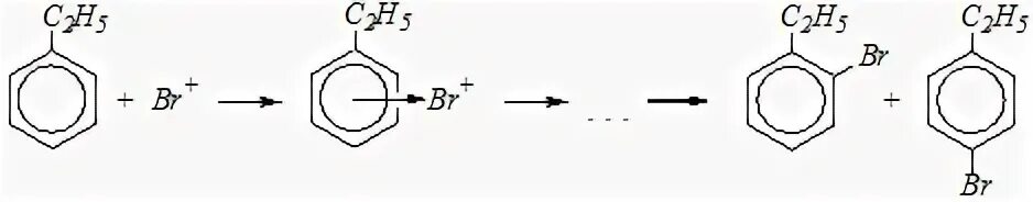 Бромирование этилбензола. Бромирование этилбензола механизм реакции. Механизм бромирования этилбензола на свету. Механизм реакции бромирования этилбензола.