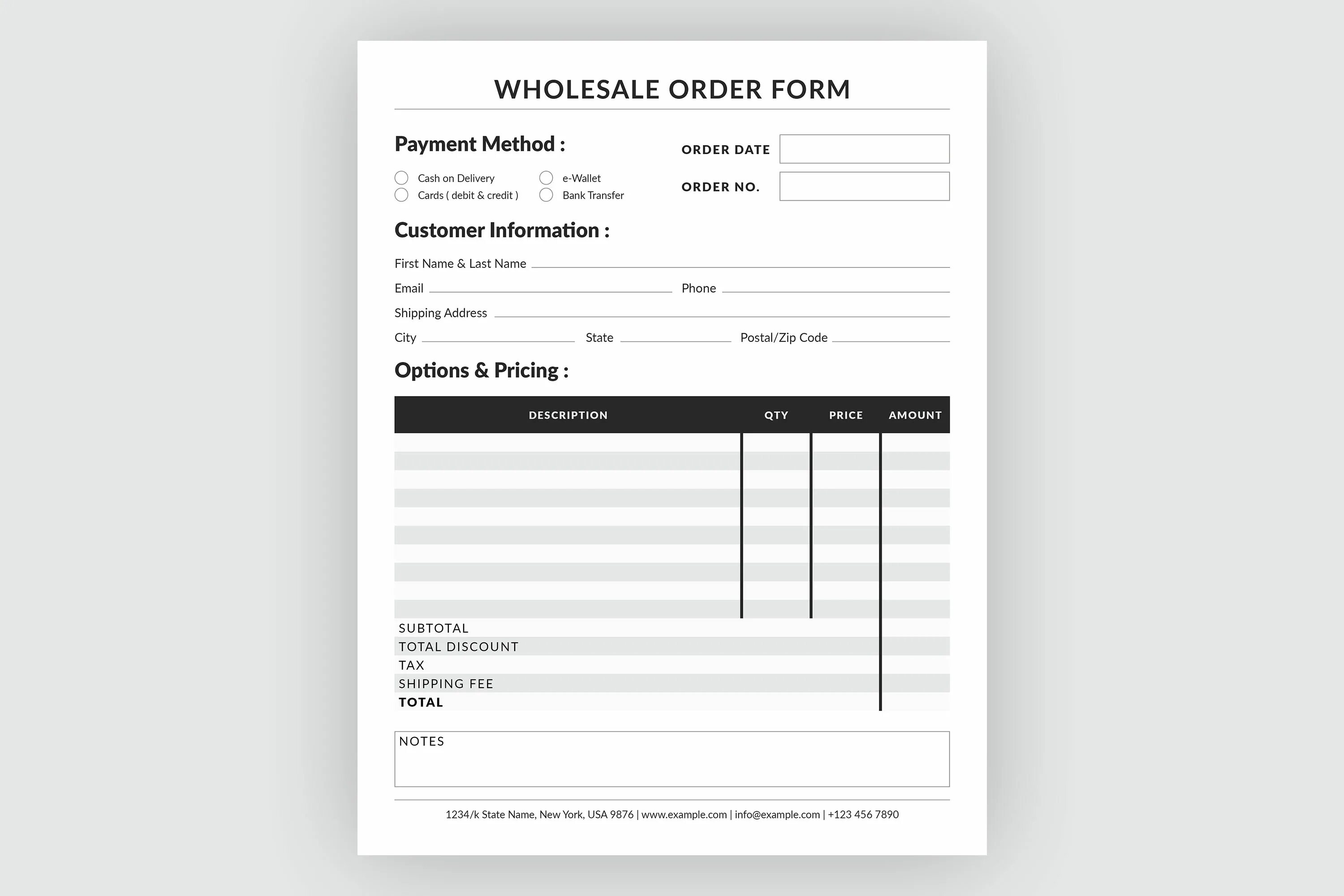 Form. Product order form. Order form Template. Бланк макет.