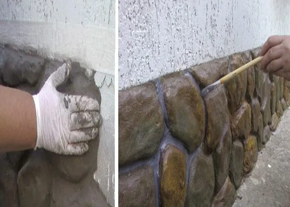 Отделка фундамента раствором. Облицовка цементом. Штукатурка цоколя под камень. Штукатурка фундамента. Отделка цоколя под булыжник.