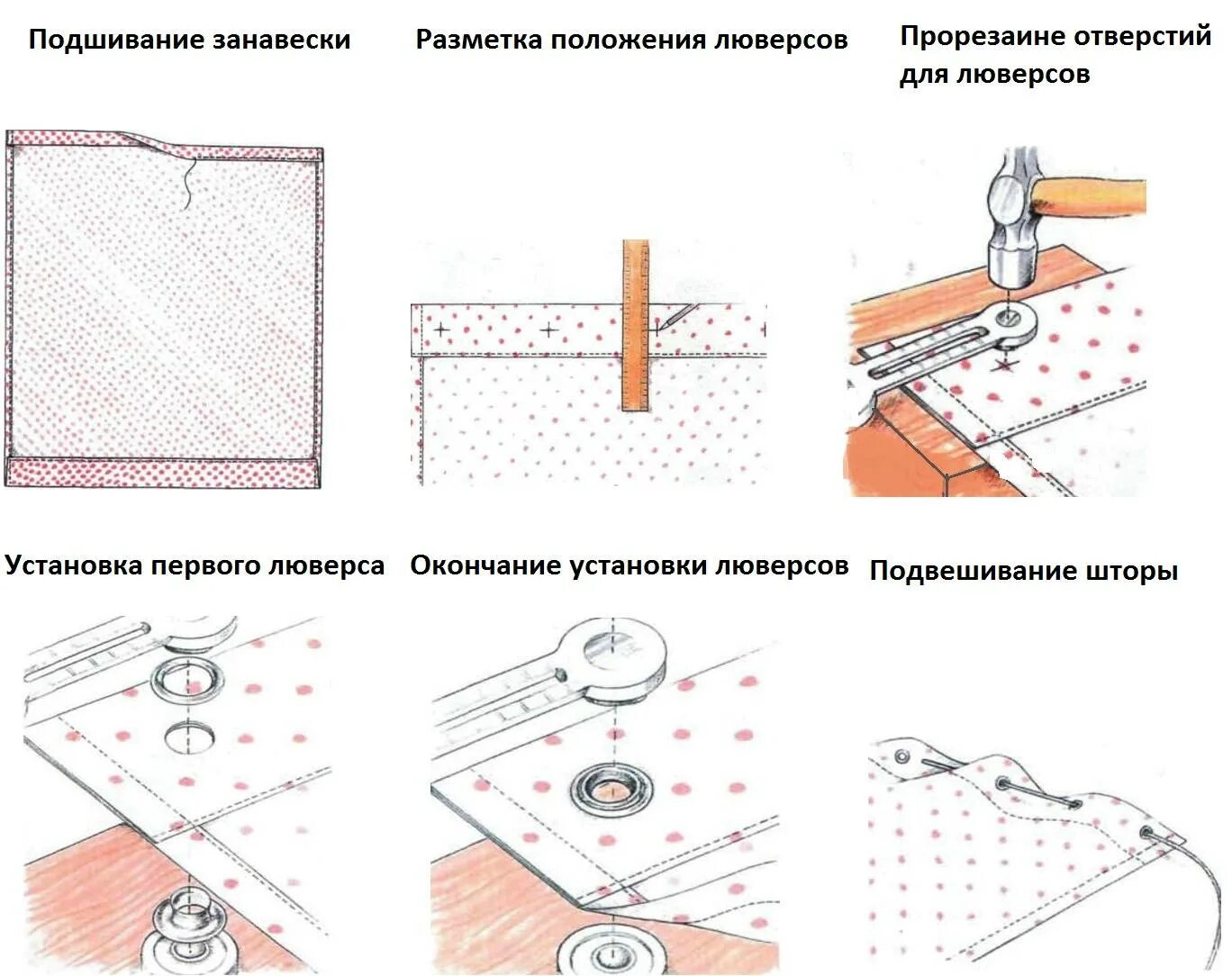 Схема установки люверсов на шторы. Установка люверсов на шторы своими руками. Как крепить люверсы вручную. Схема монтажа брезентовой шторы с люверсами. Люверсы сшить