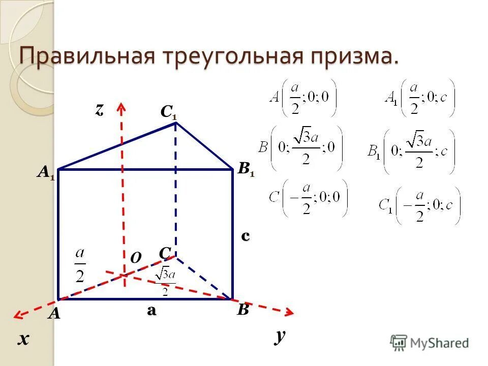 Правильная треугольная Призма. Координаты треугольной Призмы. Правильная 6 угольная Призма. Правильная треугольная Призма свойства. Высота треугольной призмы формула