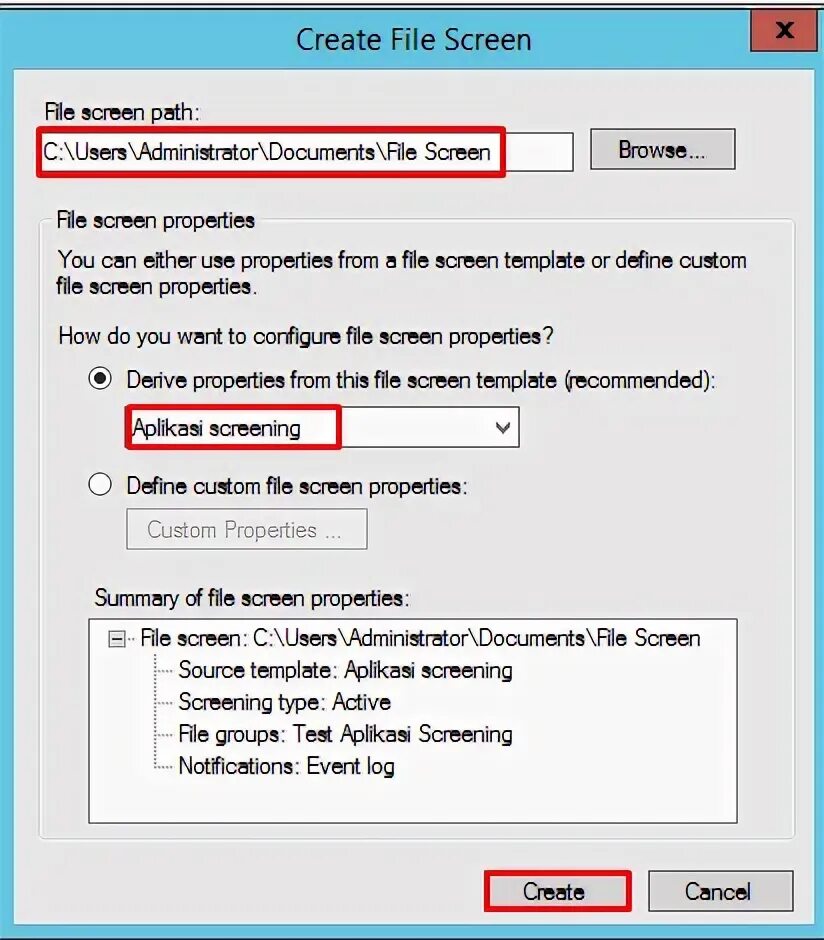 File screen. File screen