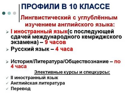 Профили в школе 10 11 классы