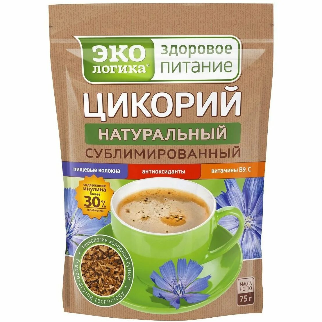Цикорий эко. Цикорий экологика 75 г пакет. цикорий экологика 150г. цикорий экологика му 75 г (12шткор). цикорий экологика сублимированный натуральный.