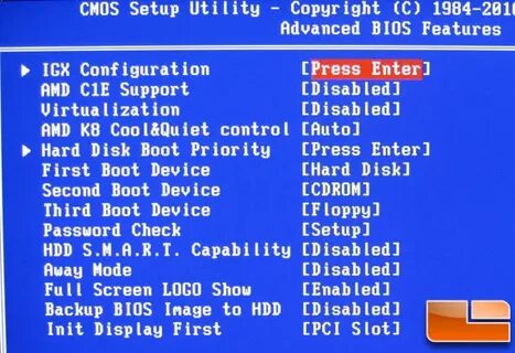 Advanced bios menu