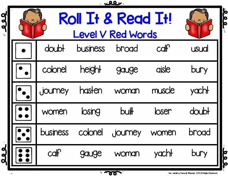 Read Red Red. Read it. Roll it and read it. Roll it read it Level 1.