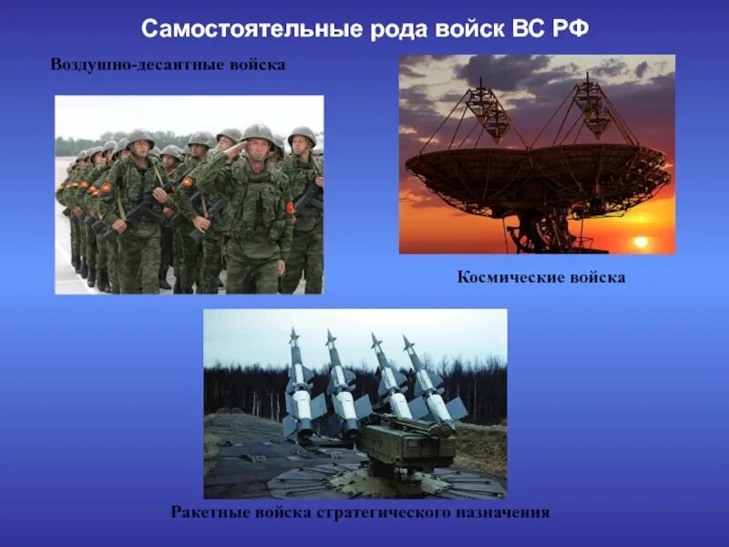 Отдельные роды вс рф. Воздушно-десантные войска России рода войск. Роды войск Вооруженных сил Российской Федерации. Самостоятельные рода войск вс РФ. Воздушно космические войска рода войск.