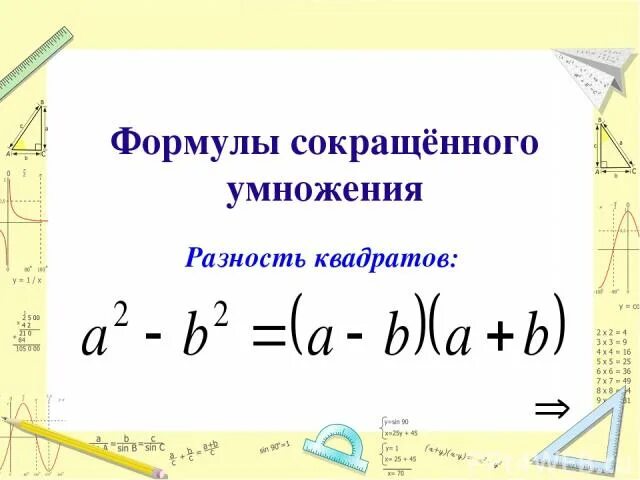 Формула умножения разности квадрата. Формула сокращенного умножения разность квадратов. формулы сокращенного умножения презентация. формулы сокращенного умножения разность квадратов примеры. формулы сокращенного умножения 7 класс разность квадратов.