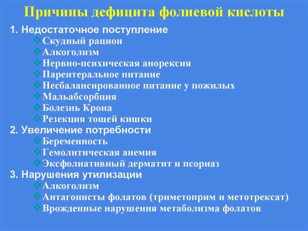 Причины дефицита фолиевой кислоты. Клиническая картина дефицита фолиевой кислоты. Недостаток фолиевой кислоты в организме. Нехватка фолиевой кислоты в организме симптомы. Фолиевая переизбыток