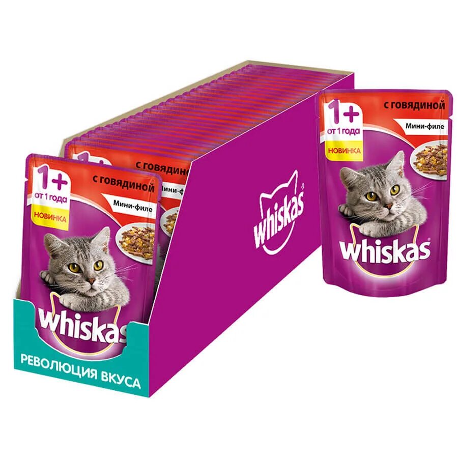 85г корм для кошек Whiskas мини-филе с говядиной. Whiskas 1+ от 1 года новинка мини филе. Корм для кошек 4 лапы. Четыре лапы интернет магазин для животных.