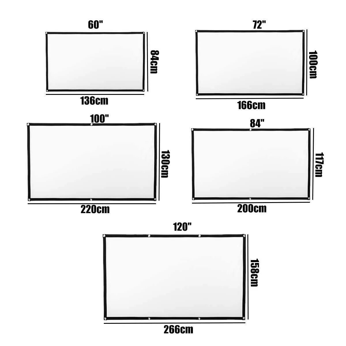 Какие размеры экранов телевизоров. Экран для проектора 120 дюймов Размеры. 120 Дюймов экран для проектора в сантиметрах. Экран для проектора 100 дюймов Размеры. Экран для проектора 120 дюймов 16 9 Размеры.