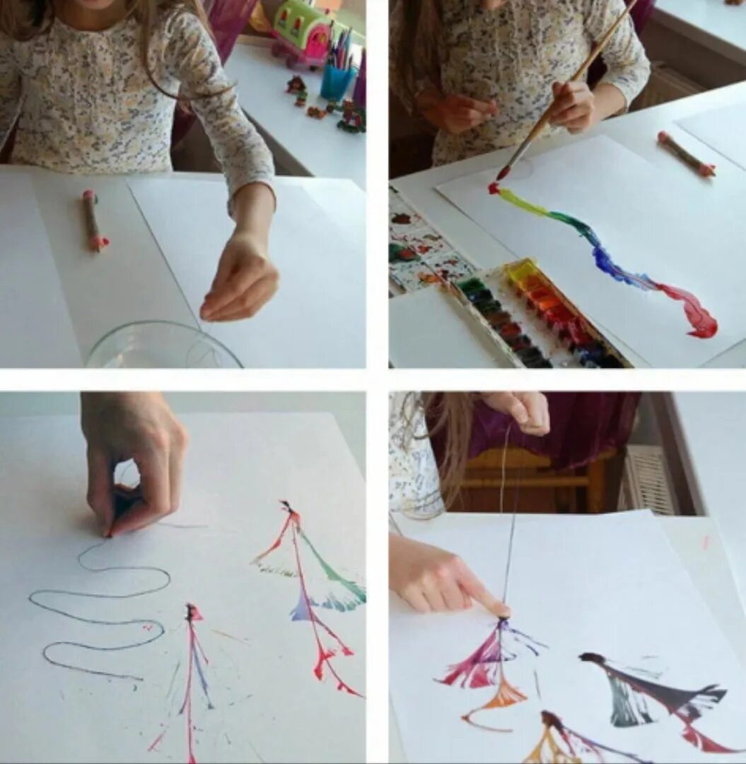 Рисовать нитками. Техника рисования нитками. Необычные способы рисования. Рисование нитью. Рисование нитками и красками.