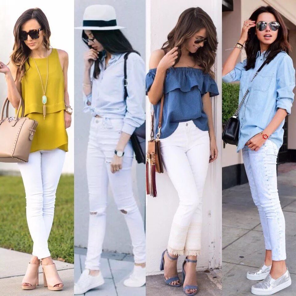 Что можно одеть в 2. Белые джинсы сочетание. Сочетание с белыми джинсами. Белые джинсы женские. Образ с белыми штанами.