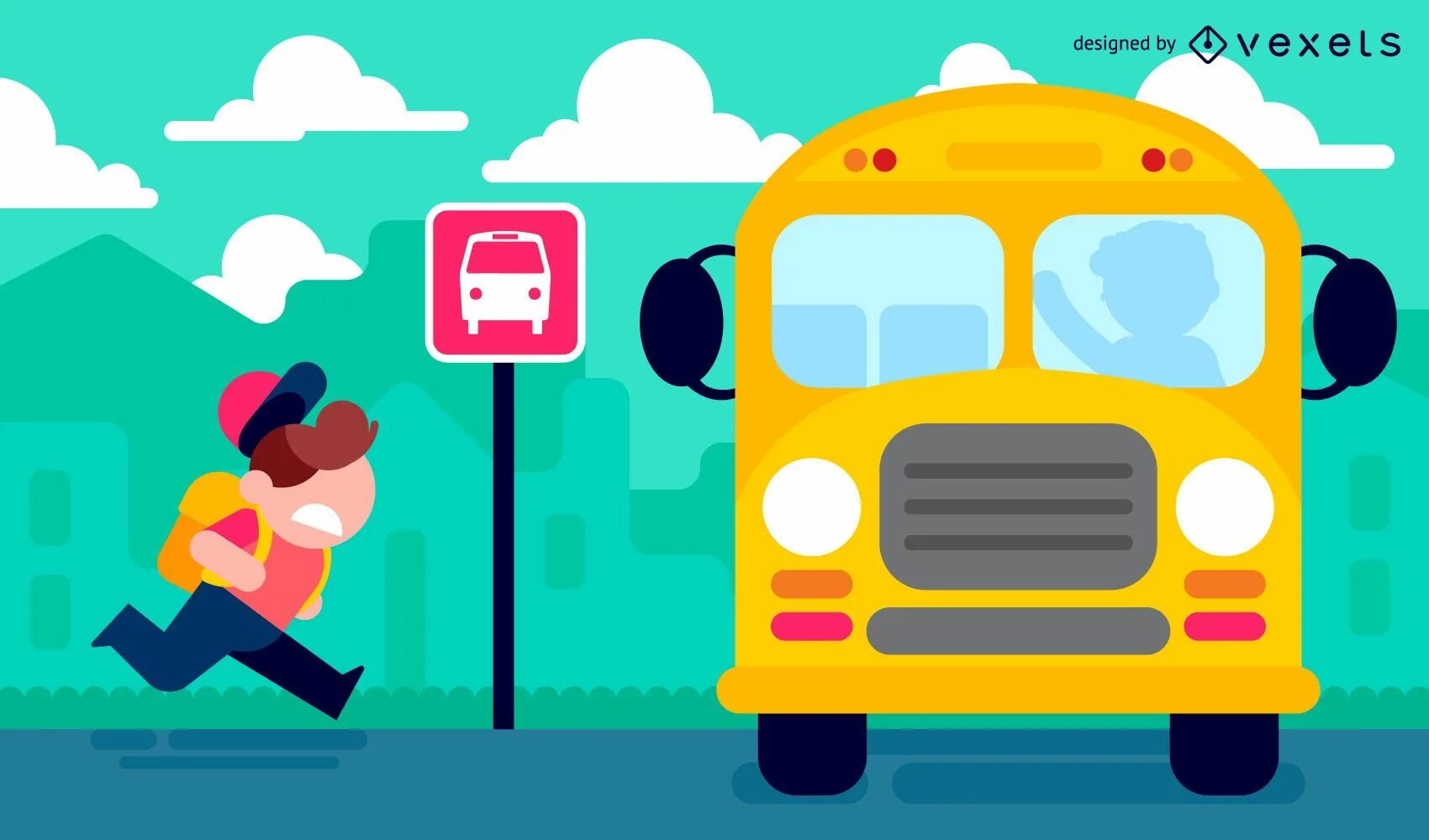 Опоздал на школьный автобус. Catch the Bus to School. Автобус рисунок для детей. Автобус флэт иллюстрация.