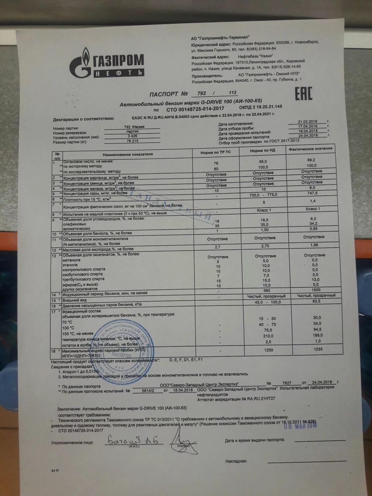 G-Drive 100 топливо Газпромнефть. Окпд бензин 92