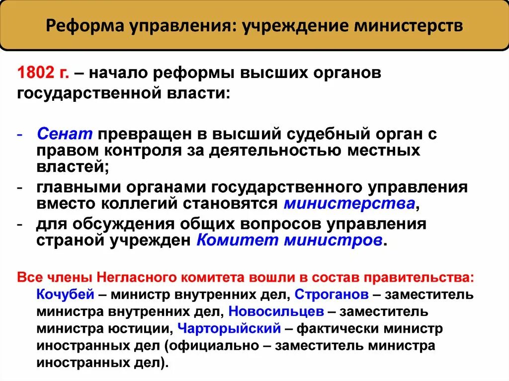 Что означает ведомство. Реформа управления учреждение министерств 1802. Министерская реформа от 08.IX. 1802г..