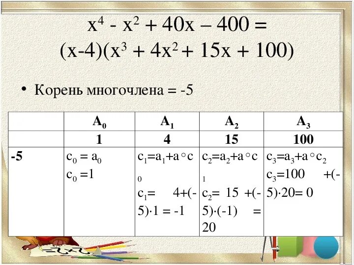 Деление многочлена на многочлен таблицей горнера. Деление многочлена на многочлен таблицей горнера