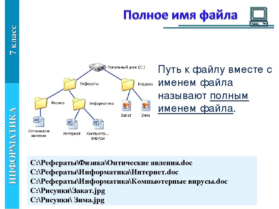 Файлы 7 класс задания