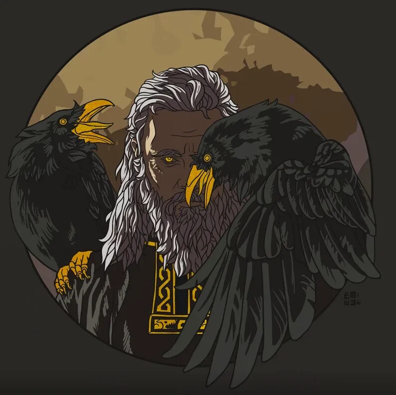 Бог рун. Один и вороны хугин и мунин. скандинавская мифология вороны хугин и мунин. хугин скандинавская мифология. бог один хугин и мунин.