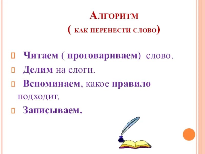 Как перенести слово объяснить для переноса. Алгоритм переноса слов. алгоритм переноса слов 1 класс. алгоритм переноса слов 2 класс. как как как переносить слово.