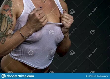 Gorgeous Blonde Lingerie Model Ripping Off Her Shirt Exposing Her Breasts S...