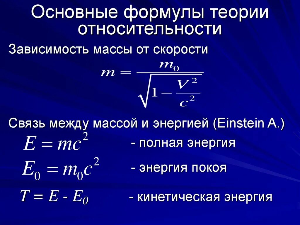 Формулы специальной теории