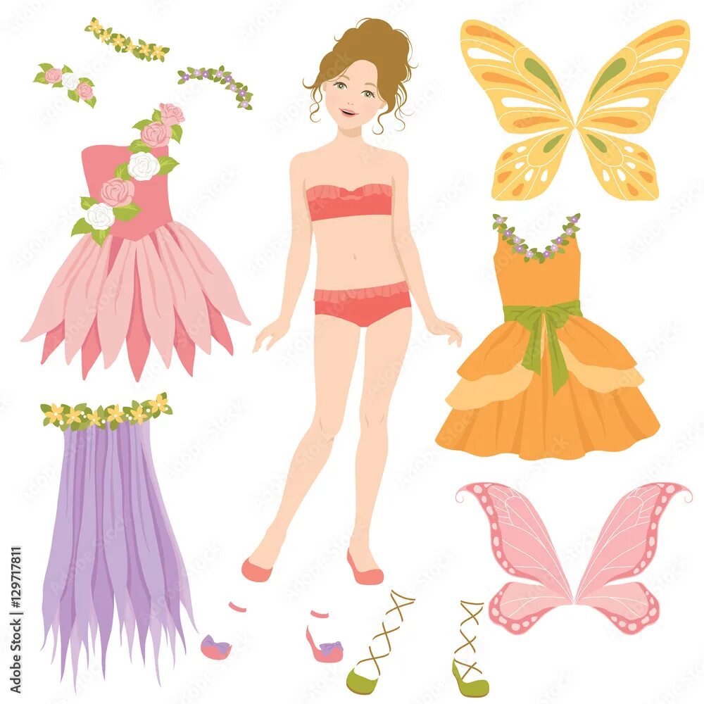 Paper doll with clothes set Векторный объект Stock Adobe Stock