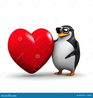 O Pinguim 3d Tem Um Coração Vermelho Grande Ilustração Stock - Ilustração de bra