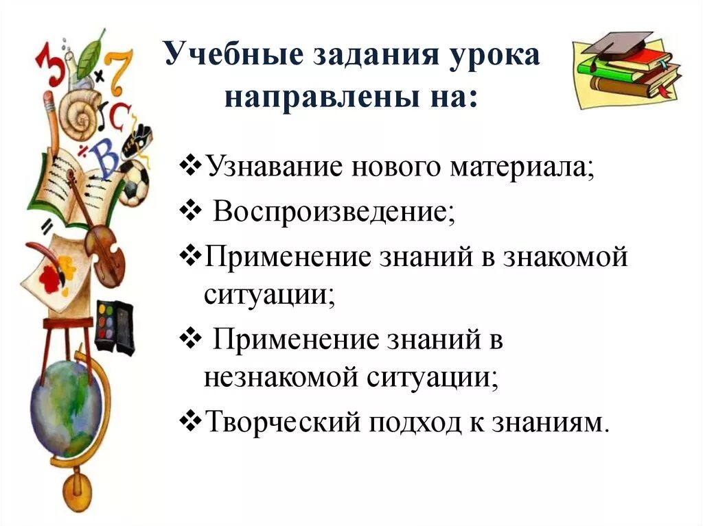 Учебное задание это. Применение знаний в незнакомой ситуации. Учебные задачи в конспекте занятия. Задание на воспроизведение на применение знаний.