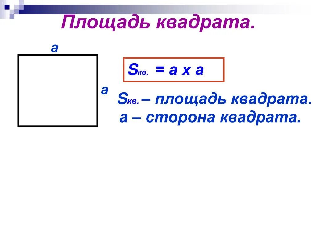 Как найти площадь квадрата математика 3 класс. Площадь квадрата. Площадь квадарат. Площадь квадрата в квадрате. Площал КВА.