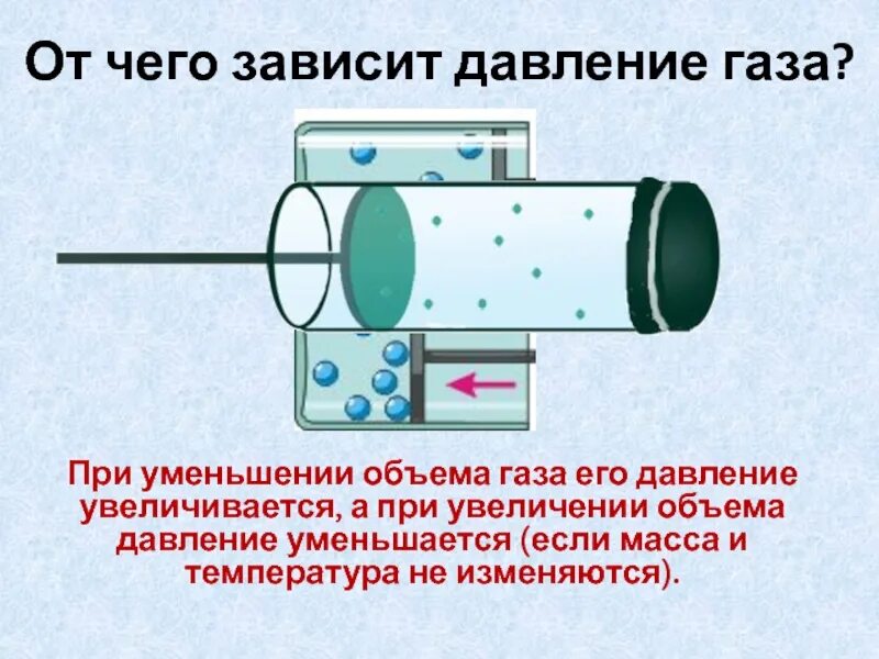 При увеличении объема газа давление уменьшается. При уменьшении объема газа давление увеличивается. При увеличении температуры объем газа. При увеличении давления масса уменьшается.