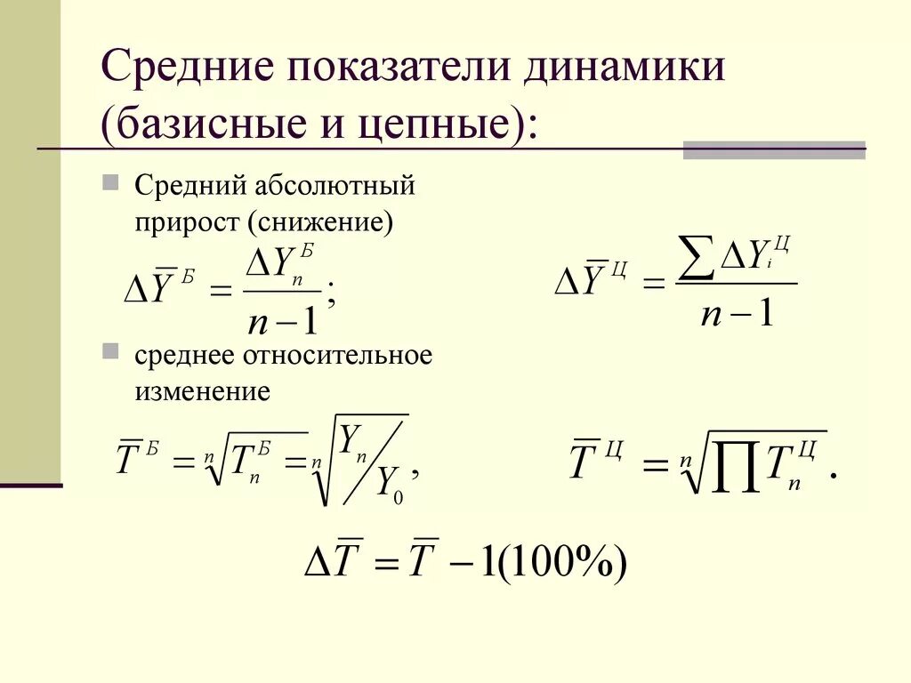 Среднее относительное изменение. Формула среднего показателя динамики. Цепные и базисные показатели динамики формулы. Коэффициент динамики базисный формула. Как найти базисные показатели динамики.