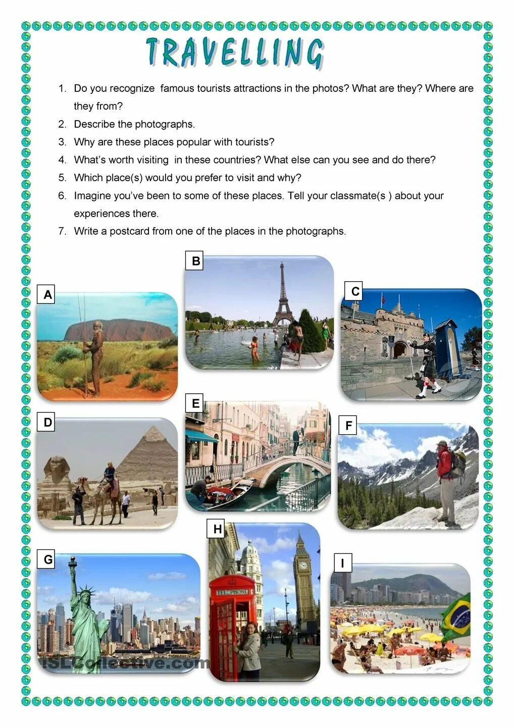 Speaking tasks about travelling