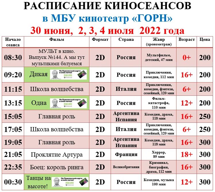 Расписание киноцентр россия. Расписание кинотеатра.