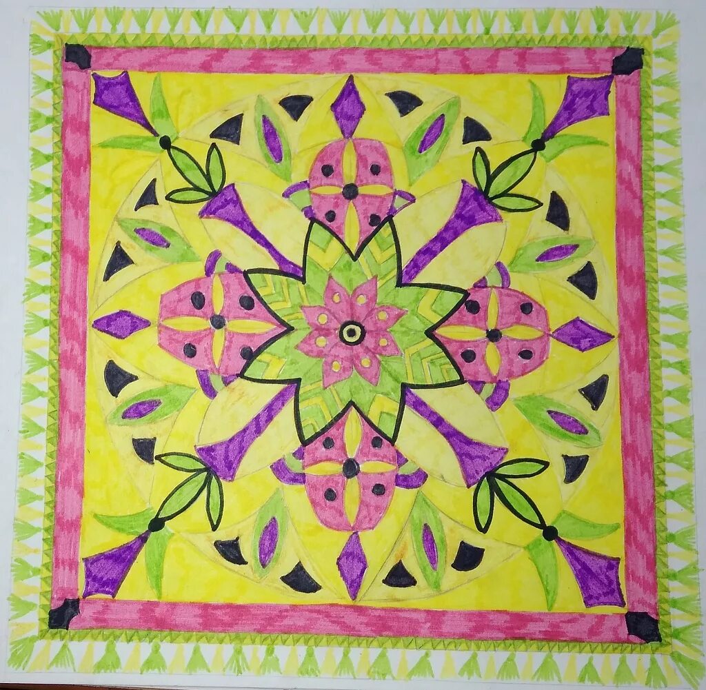 Узор в квадрате для рисования. Растительный узор в квадрате для детей. Орнаментальная композиция в платке. Орнамент детские работы. Изо мамин платок орнамент в квадрате.