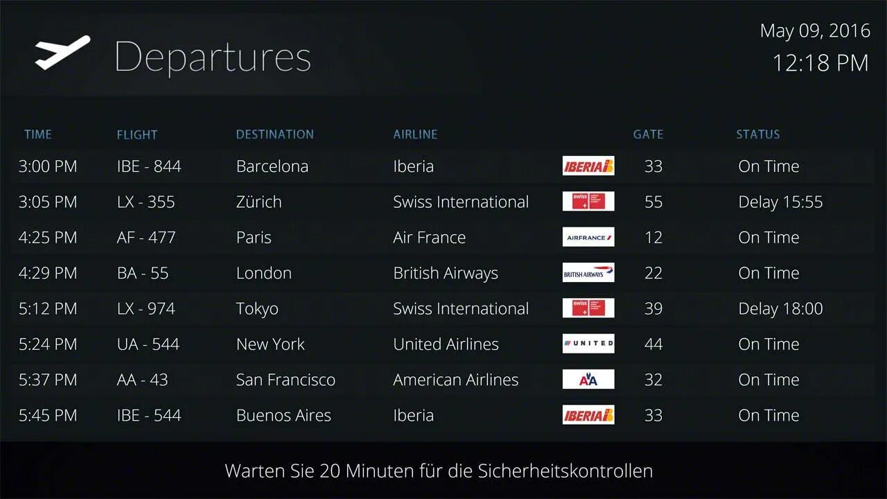 Scheduled departure