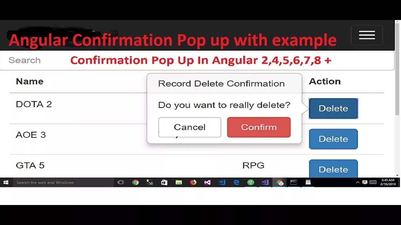 Confirm 2. Confirm popup. angular popup.