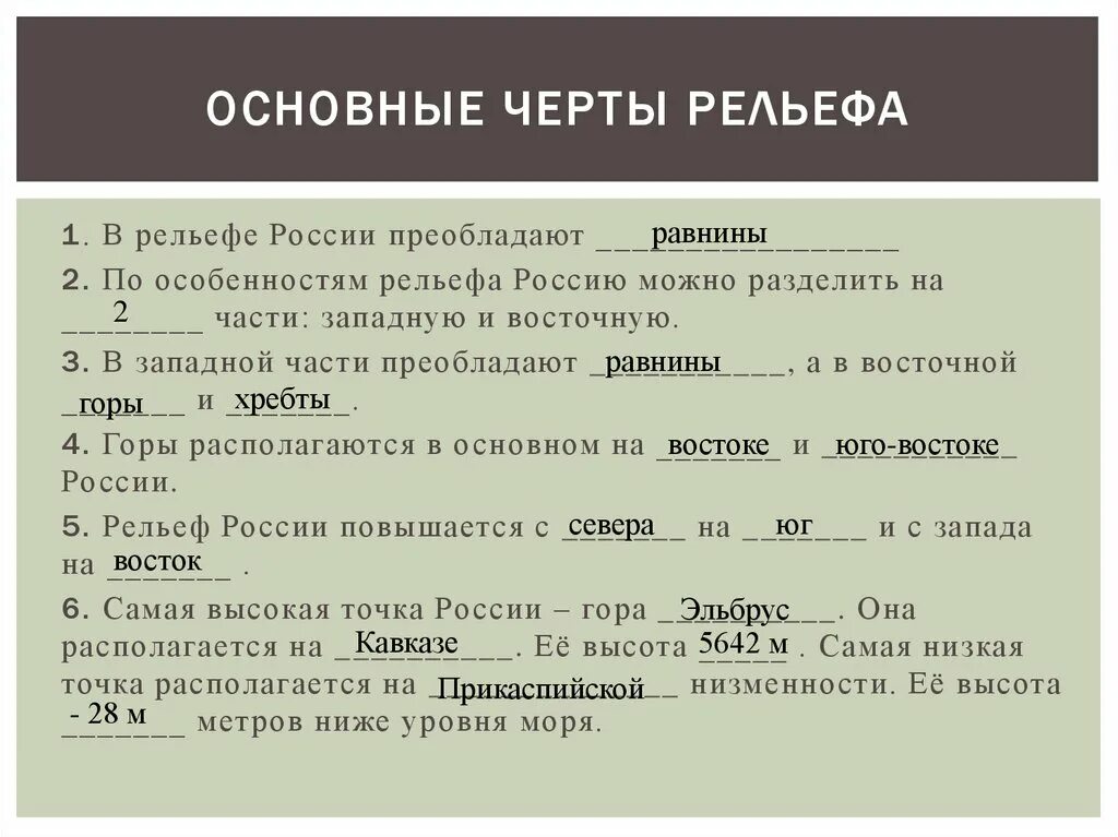 Выделите основные черты рельефа нашего края