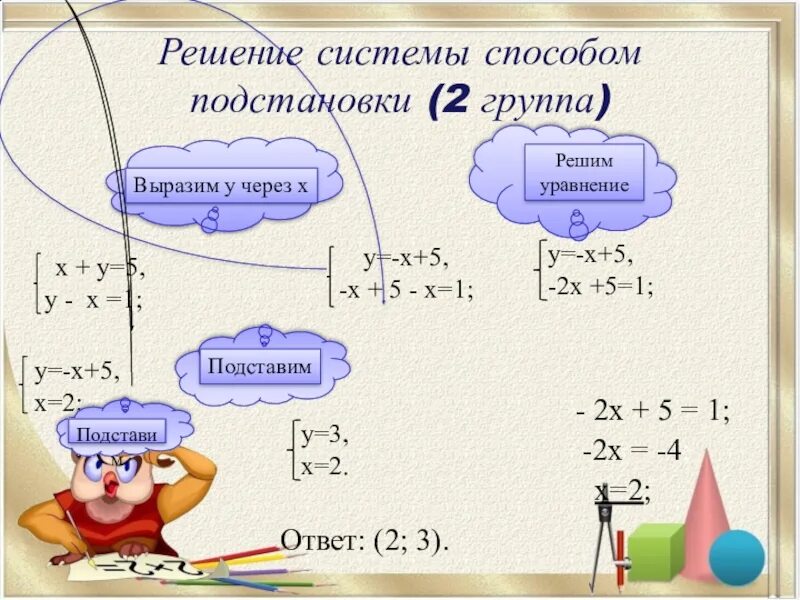 2 решите систему способом подстановки. Решить систему способом подстановки. решить систему методом подстановки. решение систем подстановкой. как решать методом подстановки.