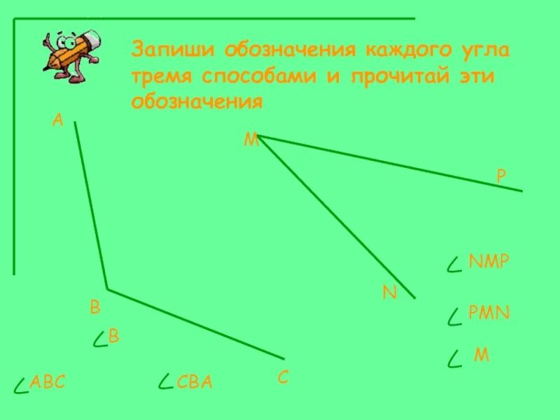 Как обозначается угол буквами
