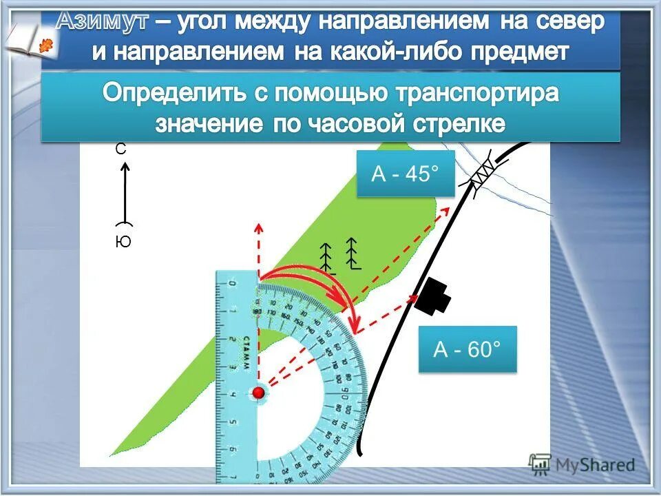Как определить азимут угла. Нахождение азимута. как определить азимут. как найти азимут по транспортиру. построение азимута.